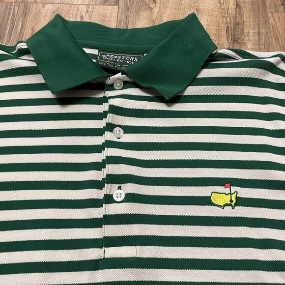 Masters Collection Golf Polo Shirt Men's Large 60s Two Ply Green White Striped - Picture 3 of 11